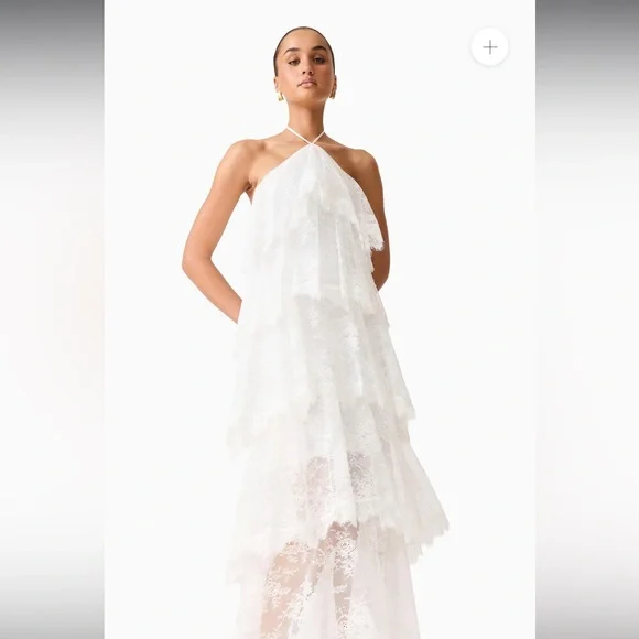 elliatt evelin white lace halter bridal ruffle tiered maxi gown dress medium NEW - Picture 6 of 15